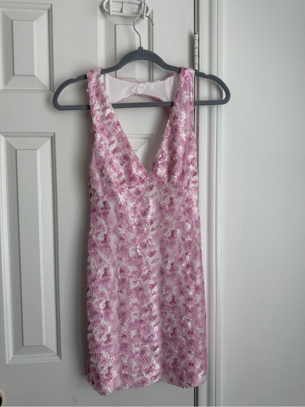 Pink Floral Sequin V-Neck Women's Dress